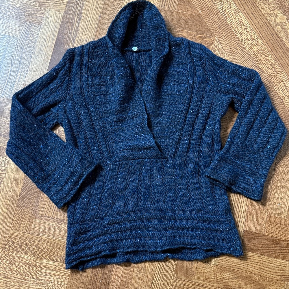 MARGARET O’LEARY‎ Speckled Merino Wool Mohair Sweater Blue Ribbed Cozy Soft M